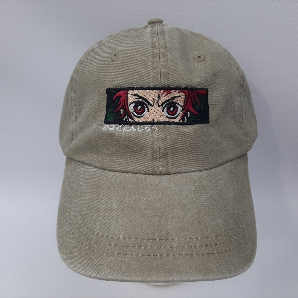 Demon Slayer Anime Hat Cap Relaxed Cotton Beige Tan Embroidered Adjustable